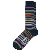 Pantherella Quakers All Over Multi-Stripe Merino Wool Socks - Charcoal Black/Orange/Black