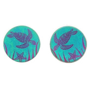 Ti2 Titanium Small Turtle Stud Earrings - Green