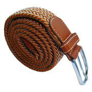 Bassin and Brown Chevron Lined Woven Buckle Belt - Light Brown/White
