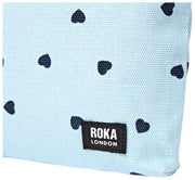 Roka Maida Vale Medium Cotton Canvas Pouch - Heart Print Blue