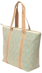 Elie Beaumont Summer Tote Bag - Aqua Geometric Basketweave