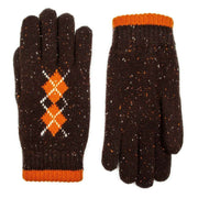dents-argyle-marl-yarn-knitted-gloves---chocolate-brownpumpkin-orange-34477613