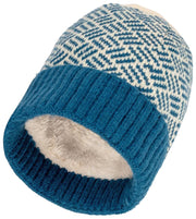 Elie Beaumont Knitted Beanie - Teal Blue/Cream White