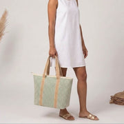 Elie Beaumont Summer Tote Bag - Aqua Geometric Basketweave