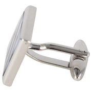 David Van Hagen Rhodium Plated Mother of Pearl and Onyx Striped Square Cufflinks - White/Black/Silver
