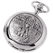 Woodford Fisherman Chrome Plated Full Hunter Quartz Pocket Watch - Silver