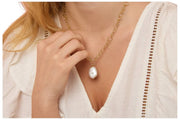 Pearls of the Orient Keishi Pearl Pendant Chunky Chain Necklace - Gold/White