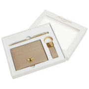 Alice Wheeler London Bow Card Holder Key Ring and Pen Luxury Gift Set - Stone Beige