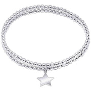 Beginnings Double Row Stretch Star Charm Bracelet - Silver