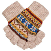 Dents Abstract Half Finger Knitted Gloves - Oatmeal Beige