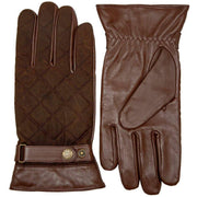 Dents Bruton Waxed Cotton Quilted Touchscreen Leather Gloves - Chestnut Brown