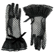 Dents Caroline Double Cuff and Bow Spotty Tulle Gloves - Black