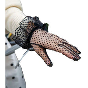 Dents Caroline Double Cuff and Bow Spotty Tulle Gloves - Black