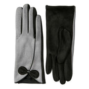 Dents Contrast Trim and Bow Touchscreen Velour-Lined Faux Suede Gloves - Dove Grey