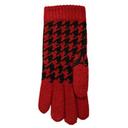 Dents Dogtooth Jacquard Knitted Gloves - Berry Red/Black