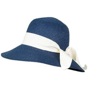 Dents Ribbon and Bow Straw Sun Hat - Navy/Ivory