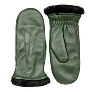 Dents Teresa Three-Point Leather Mittens - Sage Green