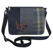 Earth Squared Tweed Highland Cow Applique Messenger Bag - Humbie Navy