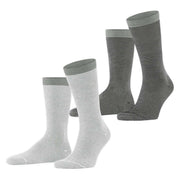 Esprit Allover Stripe 2 Pack Socks - White/Grey