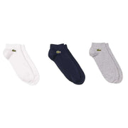 Lacoste Monochrome Sport 3 Pack Trainer Socks - Silver/Navy/White