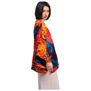 Powder Chrysanthemum Short Kimono Jacket - Blue