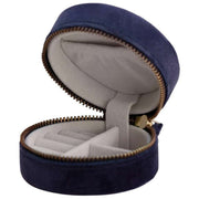 Powder Round Velvet Floral Jewellery Box - Navy Blue