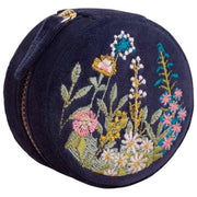 Powder Round Velvet Floral Jewellery Box - Navy Blue