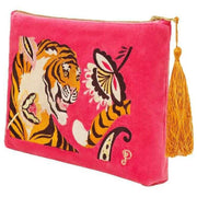 Powder Thrill of the Tiger Velvet Zipper Pouch - Fuchsia Pink