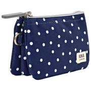 Roka Carnaby Small Recycled Canvas Wallet - Navy Polka Dot