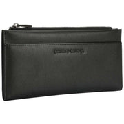 Smith and Canova Smooth Leather Long Zip Top Pocket Purse - Black