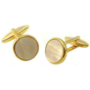 Sophos Mother of Pearl Round Cufflinks - Gold/Cream