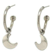 Ti2 Titanium Moon Charm Hoop Earrings - Natural Polished Silver