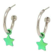 Ti2 Titanium Star Charm Hoop Earrings - Green