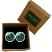 Bassin and Brown Bohemian Swirl Cufflinks - Mint/Green/Navy