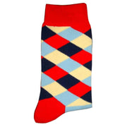 Bassin and Brown Check and Plain Midcalf Socks - Red/Blue