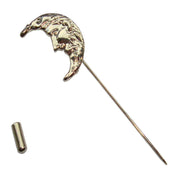 Bassin and Brown Crescent Moon Lapel Pin - Silver