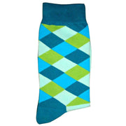 Bassin and Brown Diamond Check Socks - Blue/Green/Teal