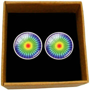 Bassin and Brown Kaleidoscope Spot Cufflinks - Green/Yellow/Blue