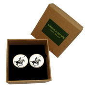 Bassin and Brown Round Horse Polo Cufflinks - White/Black