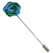 Bassin and Brown Two Colour Rose Jacket Lapel Pin - Blue/Green