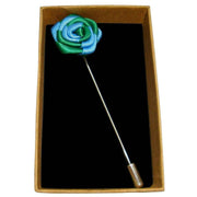 Bassin and Brown Two Colour Rose Jacket Lapel Pin - Blue/Green