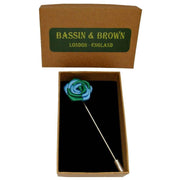 Bassin and Brown Two Colour Rose Jacket Lapel Pin - Blue/Green