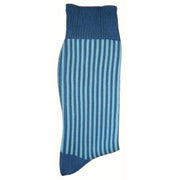 Bassin and Brown Vertical Stripe Midcalf Socks - Blue/Light Blue