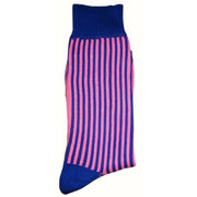 Bassin and Brown Vertical Stripe Midcalf Socks - Royal Blue/Pink