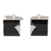 David Van Hagen Fish Tail Onyx Cufflinks - Black/Silver