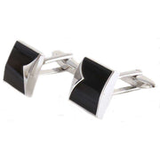 David Van Hagen Fish Tail Onyx Cufflinks - Black/Silver