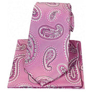 David Van Hagen Matching Paisley Silk Tie and Hanky Set - Pink