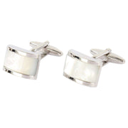 David Van Hagen Mother of Pearl Domed Rectangle Cufflinks - Silver/Cream