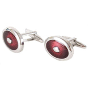 David Van Hagen Oval Enamel Cufflinks - Red/Silver