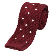 David Van Hagen Polka Dot Thin Knitted Tie - Wine/White